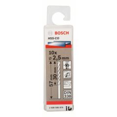 Bosch Metallbohrer HSS-Co, DIN 338, 2,5 x 30 x 57 mm, 10er-Pack (2 608 585 875), image 