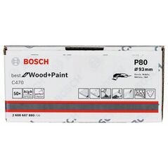Bosch Schleifblatt C470, 93 mm, 80, 6 Löcher, Klett, 50er-Pack (2 608 607 880), image 