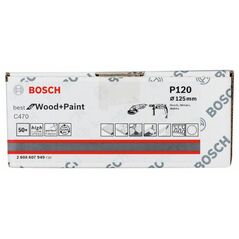 Bosch Schleifblatt Papier C470, 125 mm, 120, ungelocht, Klett, 50er-Pack (2 608 607 949), image 