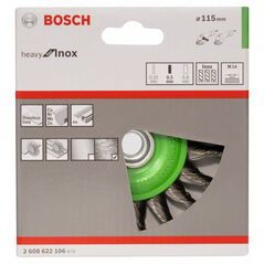 Bosch Scheibenbürste, gezopft, rostfrei, 115 mm, 0,5 mm, 12500 U/ min, M14 (2 608 622 106), image 