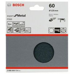 Bosch Schleifblatt F550, Expert for Metal, 125 mm, 60, ungelocht, Klett, 5er-Pack (2 608 608 Y14), image 