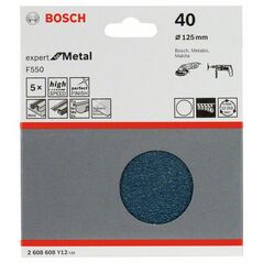 Bosch Schleifblatt F550, Expert for Metal, 125 mm, 40, ungelocht, Klett, 5er-Pack (2 608 608 Y12), image 