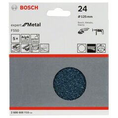 Bosch Schleifblatt F550, Expert for Metal, 125 mm, 24, ungelocht, Klett, 5er-Pack (2 608 608 Y10), image 