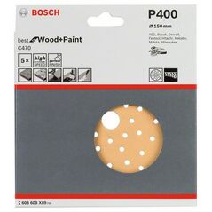 Bosch Schleifblatt C470, 150 mm, 400, Multilochung, Klett, 5er-Pack (2 608 608 X89), image 