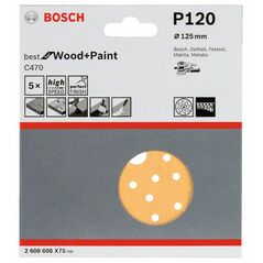 Bosch Schleifblatt C470, 125 mm, 120, Multilochung, Klett, 5er-Pack (2 608 608 X75), image 