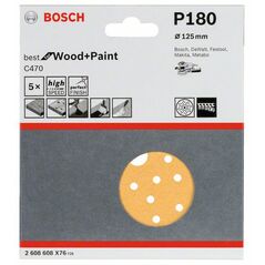 Bosch Schleifblatt C470, 125 mm, 180, Multilochung, Klett, 5er-Pack (2 608 608 X76), image 