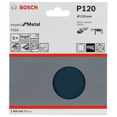 Bosch Schleifblatt F550, Expert for Metal, 125 mm, 120, ungelocht, Klett, 5er-Pack (2 608 608 Y17), image 