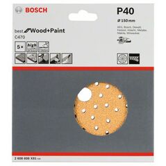 Bosch Schleifblatt C470, 150 mm, 40, Multilochung, Klett, 5er-Pack (2 608 608 X81), image 