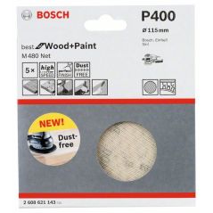 Bosch Schleifblatt M480 Net, Best for Wood and Paint, 115 mm, 400, 5er-Pack (2 608 621 143), image 
