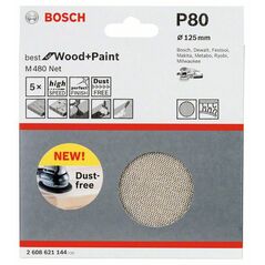 Bosch Schleifblatt M480 Net, Best for Wood and Paint, 125 mm, 80, 5er-Pack (2 608 621 144), image 