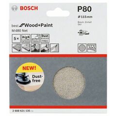 Bosch Schleifblatt M480 Net, Best for Wood and Paint, 115 mm, 80, 5er-Pack (2 608 621 135), image 