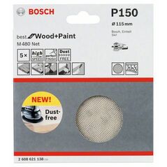 Bosch Schleifblatt M480 Net, Best for Wood and Paint, 115 mm, 150, 5er-Pack (2 608 621 138), image 