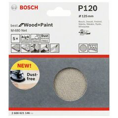 Bosch Schleifblatt M480 Net, Best for Wood and Paint, 125 mm, 120, 5er-Pack (2 608 621 146), image 