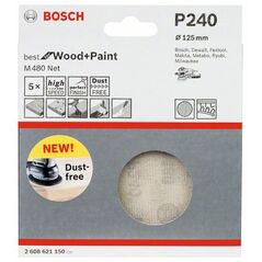 Bosch Schleifblatt M480 Net, Best for Wood and Paint, 125 mm, 240, 5er-Pack (2 608 621 150), image 