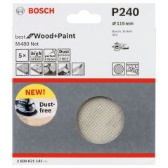 Bosch Schleifblatt M480 Net, Best for Wood and Paint, 115 mm, 240, 5er-Pack (2 608 621 141), image 