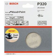 Bosch Schleifblatt M480 Net, Best for Wood and Paint, 115 mm, 320, 5er-Pack (2 608 621 142), image 