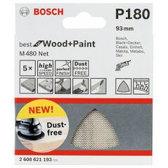Bosch Schleifblatt M480 Net, Best for Wood and Paint, 93 mm, 180, 5er-Pack (2 608 621 193), image 