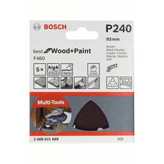 Bosch Schleifblatt F460 Best for Wood and Paint, 93 mm, 240, 5er-Pack (2 608 621 689), image 