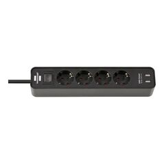 Brennenstuhl Ecolor Steckdosenleiste 4-fach mit USB-Ladebuchse 1,5m Kabel schwarz, image 