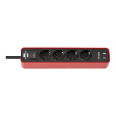 Brennenstuhl Ecolor Steckdosenleiste 4-fach mit USB-Ladebuchse 1,5m Kabel rot/schwarz, image 
