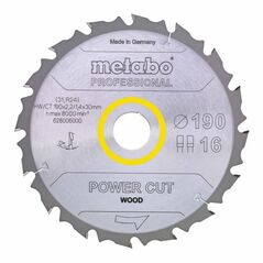 Metabo Sägeblatt "power cut wood - professional", 190x2,6/1,8x20, Z14 WZ 25°, image 