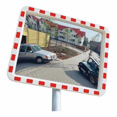 Moravia Verkehrsspiegel aus Acrylglas 600 x 800 mm Rahmen rot/weiß + 76er Schelle, image 