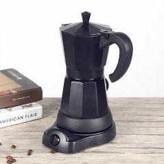 300-ml Elektrische Mokka Kanne Kaffeemaschine Filterkaffeemaschine Kaffeefilter Espressokocher 6 Tassen Schwarz Alu, image 