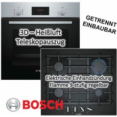 Bosch - Herdset Autark Gasherd Einbau Backofen Heißluft + Gas Kochfeld auf Glas 60cm, image 