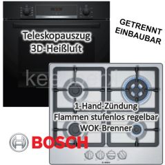 Herdset Bosch Backofen Teleskopauszug mit Gaskochfeld - autark, 60 cm neu, image 