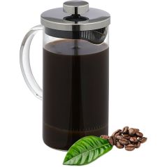 Kaffeebereiter, manuelle Stempelkanne, Siebeinsatz, 600 ml, Glas & Edelstahl, Teebereiter, transparent/silber - Relaxdays, image 