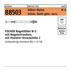Fischer - Nageldübel n-s 5x 50/ 25 r 88503 Schraube Stahl galv. verz./Dübel-Nylon, image 