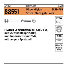 Fischer - Langschaftdübel r 88551 sxrl 10 x180 fus Schraube Stahl galv. verz./Dübel-Nylon, image 