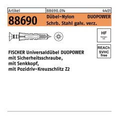 Fischer - Dübel duopower 6 x 30 s r 88690 SEKO-Schraube Schraube Stahl galv. verz./Dübel-N, image 