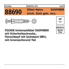 Fischer - Dübel duopower 10 x 50 s r 88690 6-kant-Schraube Schraube Stahl galv. verz./Dübe, image 