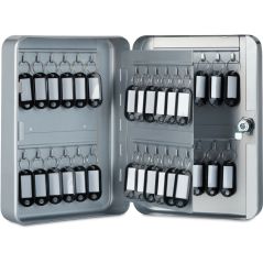 Schlüsselkasten Metall, abschließbar, 48 Haken, Schlüsselschrank inkl. Schlüsselanhänger, 25x18x7,5cm, grau - Relaxdays, image 