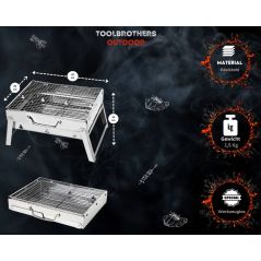 Toolbrothers Outdoor tragbarer Holzkohle Edelstahl Grill für Camping werkzeuglose Montage 43 x 29 x 23 cm Silber Smoker BBQ Pit Grill , image 