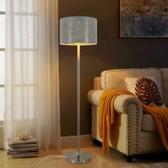 ZMH Stehlampe Wohnzimmer Modern Stehleuchte - Standleuchte aus Stoff Lampenschirm im Grau Gold Stern Design 144cm Standlampe aus Metall mit E27, image 