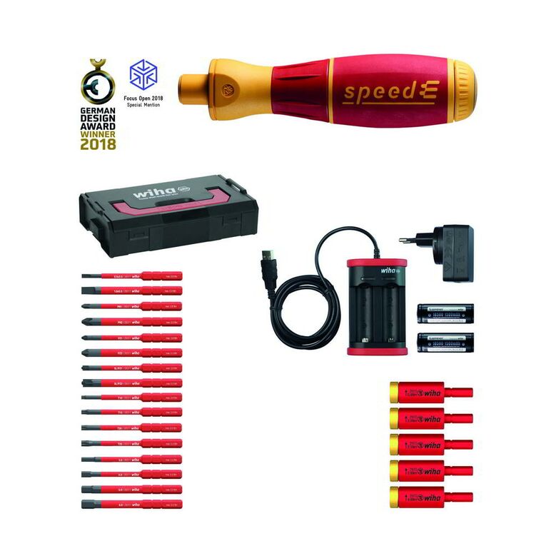 Wiha E-Schraubendreher Set 3 speedE® gemischt 25-tlg in L-Boxx Mini mit slimBits, easyTorque Adaptern, Batterien und Ladegerät EU (41913), image 