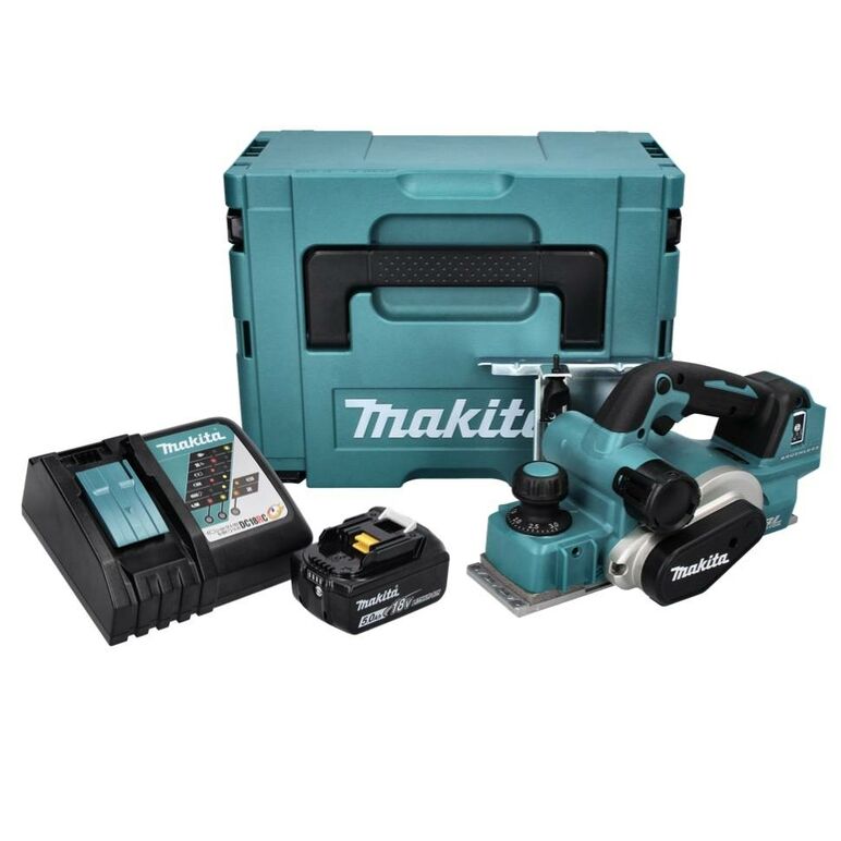 Makita DKP181RT1J Akku-Falzhobel 18V 82mm + Tiefenanschlag + Parallelanschlag + 1x Akku 5,0Ah + Ladegerät + Koffer, image 