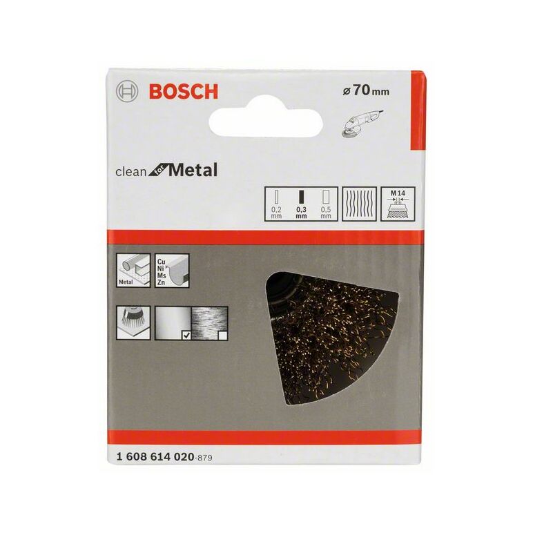 Bosch Topfbürste, Messing, gewellter Draht, 70 mm, 0,3 mm, 12500 U/ min, M 14 (1 608 614 020), image _ab__is.image_number.default
