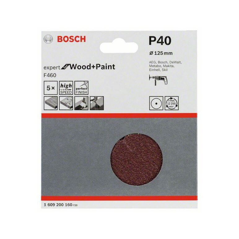 Bosch Schleifblatt-Set F460 Expert for Wood and Paint, 125 mm, 40, 5er-Pack (1 609 200 160), image _ab__is.image_number.default