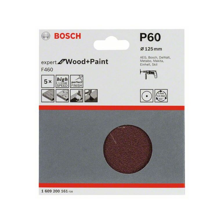 Bosch Schleifblatt-Set F460 Expert for Wood and Paint, 125 mm, 60, 5er-Pack (1 609 200 161), image _ab__is.image_number.default