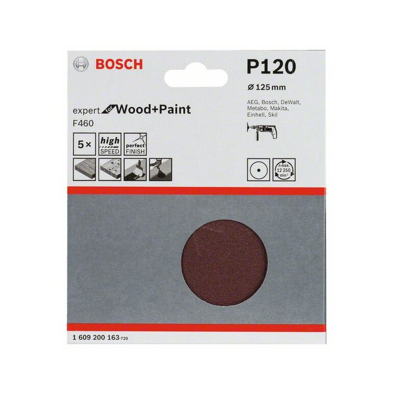 Bosch Schleifblatt-Set F460 Expert for Wood and Paint, 125 mm, 120, 5er-Pack (1 609 200 163), image 