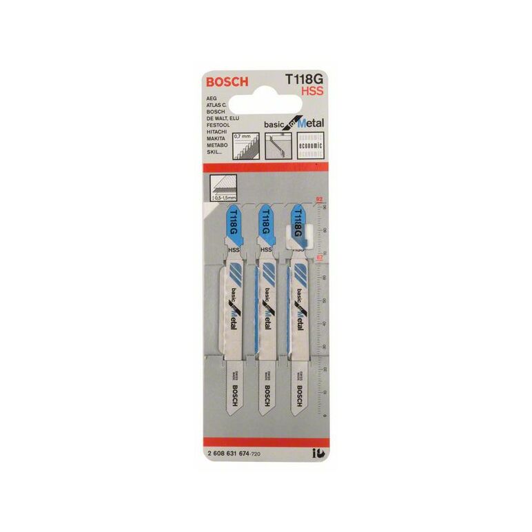 Bosch Stichsägeblatt T 118 G Basic for Metal, 3er-Pack (2 608 631 674), image 