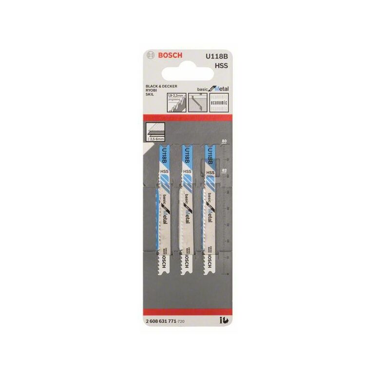 Bosch Stichsägeblatt U 118 B Basic for Metal, 3er-Pack (2 608 631 771), image 