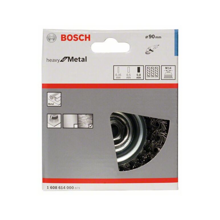 Bosch Topfbürste, Stahl, gezopfter Draht, 90 mm, 0,8 mm, 8500 U/ min, M 14 (1 608 614 000), image _ab__is.image_number.default