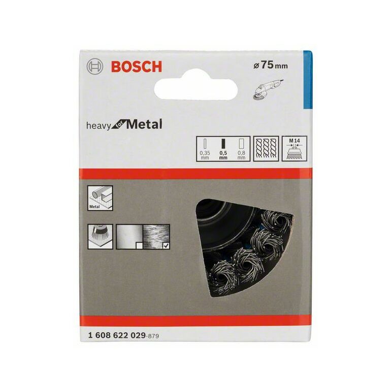 Bosch Topfbürste, Stahl, gezopfter Draht, 75 mm, 0,5 mm, 12500 U/ min, M 14 (1 608 622 029), image 
