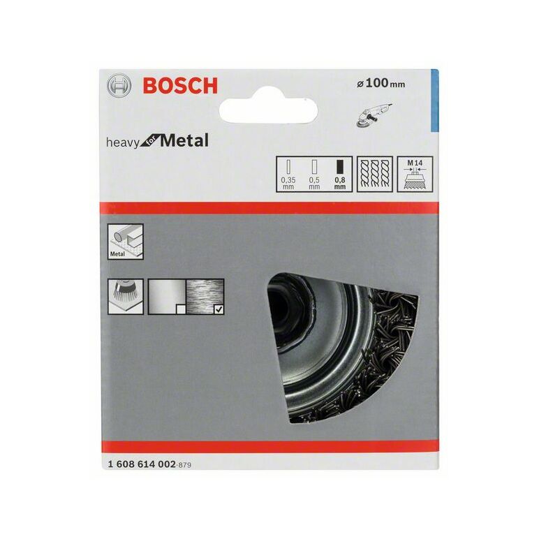 Bosch Topfbürste, Stahl, gezopfter Draht, 100 mm, 0,8 mm, 8500 U/ min, M 14 (1 608 614 002), image _ab__is.image_number.default