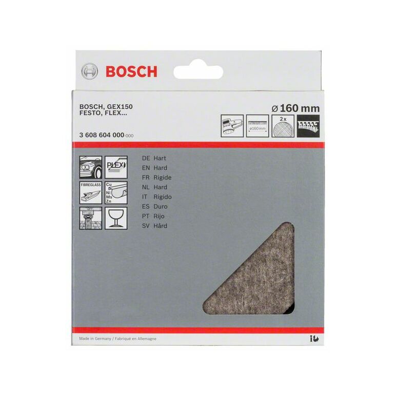 Bosch Polierfilz für Exzenterschleifer, hart, Klett, 160 mm, 2er-Pack (3 608 604 000), image _ab__is.image_number.default