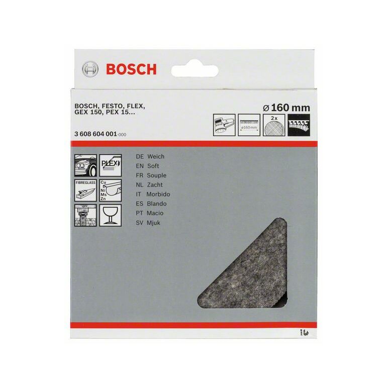 Bosch Polierfilz für Exzenterschleifer, weich, Klett, 160 mm, 2er-Pack (3 608 604 001), image 